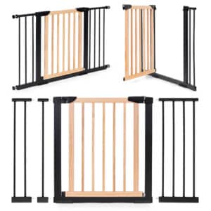 Bramka barierka zabezpieczająca 74-130 cm na schody i drzwi metal drewno dodatkowe panele