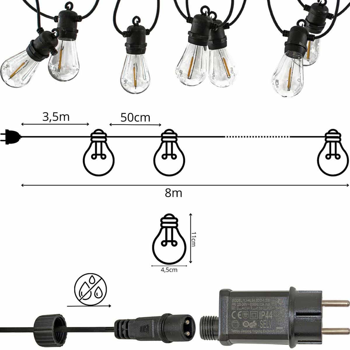 Party light girlanda zewnętrzna 10 żarówek 10LED 8m 230V – zdjęcie 3