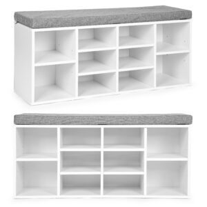 Szafka na buty z szarą poduszką 10 półek biała ModernHome