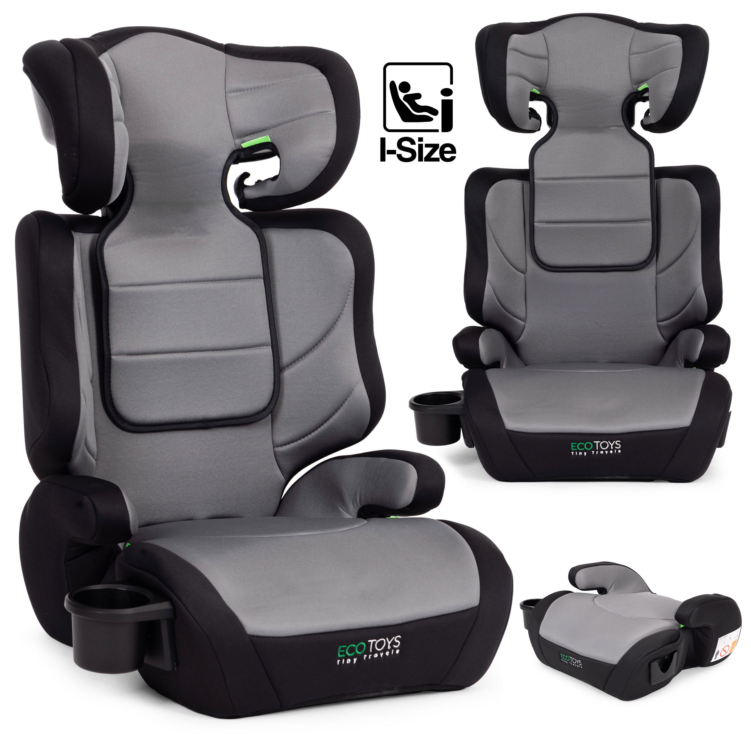 Fotelik samochodowy dla dzieci 2w1 podkładka i-SIZE wzrost 100-150 cm uchwyt na napoje ECOTOYS