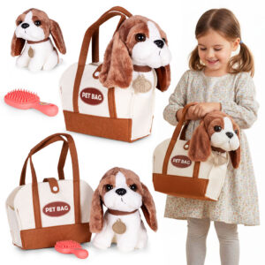 Pluszowy piesek w torebce beagle maskotka dla dziecka + szczotka do pielęgnacji