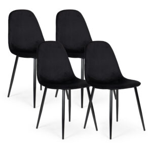 Komplet 4 krzeseł welurowych krzesło do jadalni i salonu czarne ModernHome
