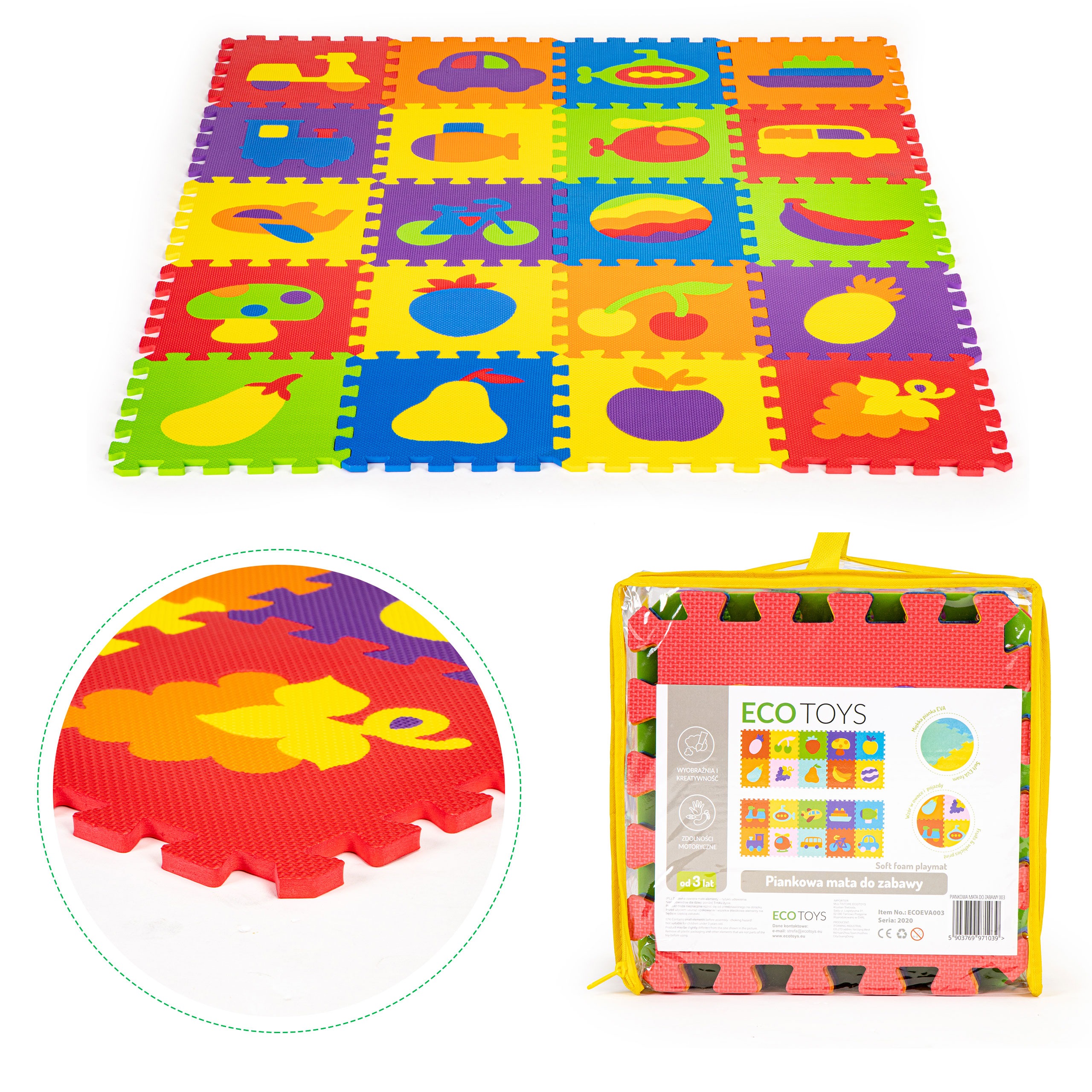 Mata piankowa edukacyjna EVA puzzle 20 elementów 148x119 cm ECOTOYS