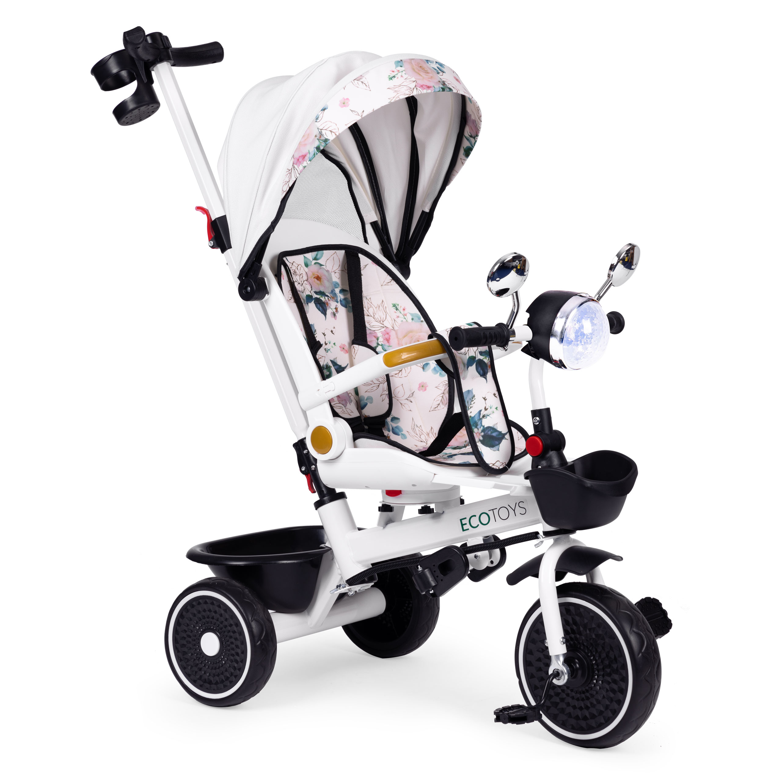 Rowerek trójkołowy dla dzieci spacerówka obracane siedzisko pchacz daszek ECOTOYS - obrazek 2