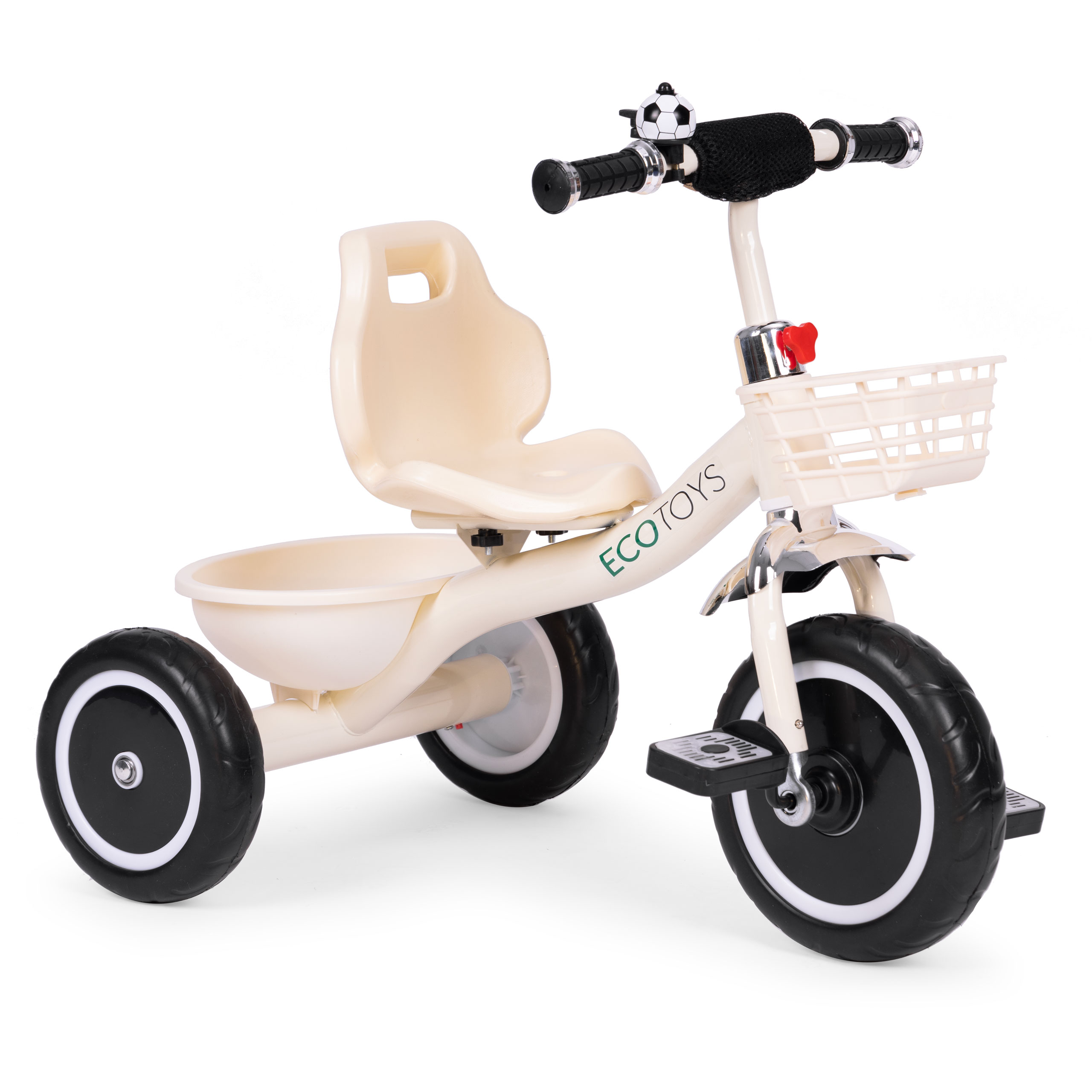 Rowerek trójkołowy antypoślizgowe uchwyty dzwonek koszyk beżowy ECOTOYS - obrazek 2