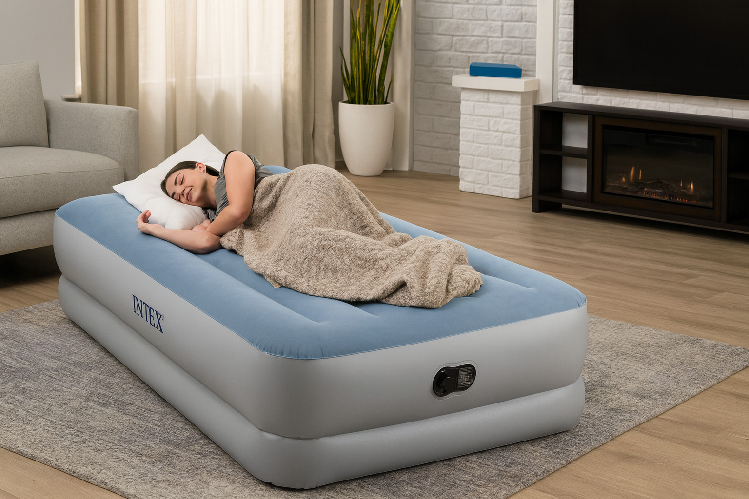 Materac dmuchany jednoosobowy 191x99x36 cm z wbudowaną pompką elektryczną USB łóżko INTEX 64157 - obrazek 2