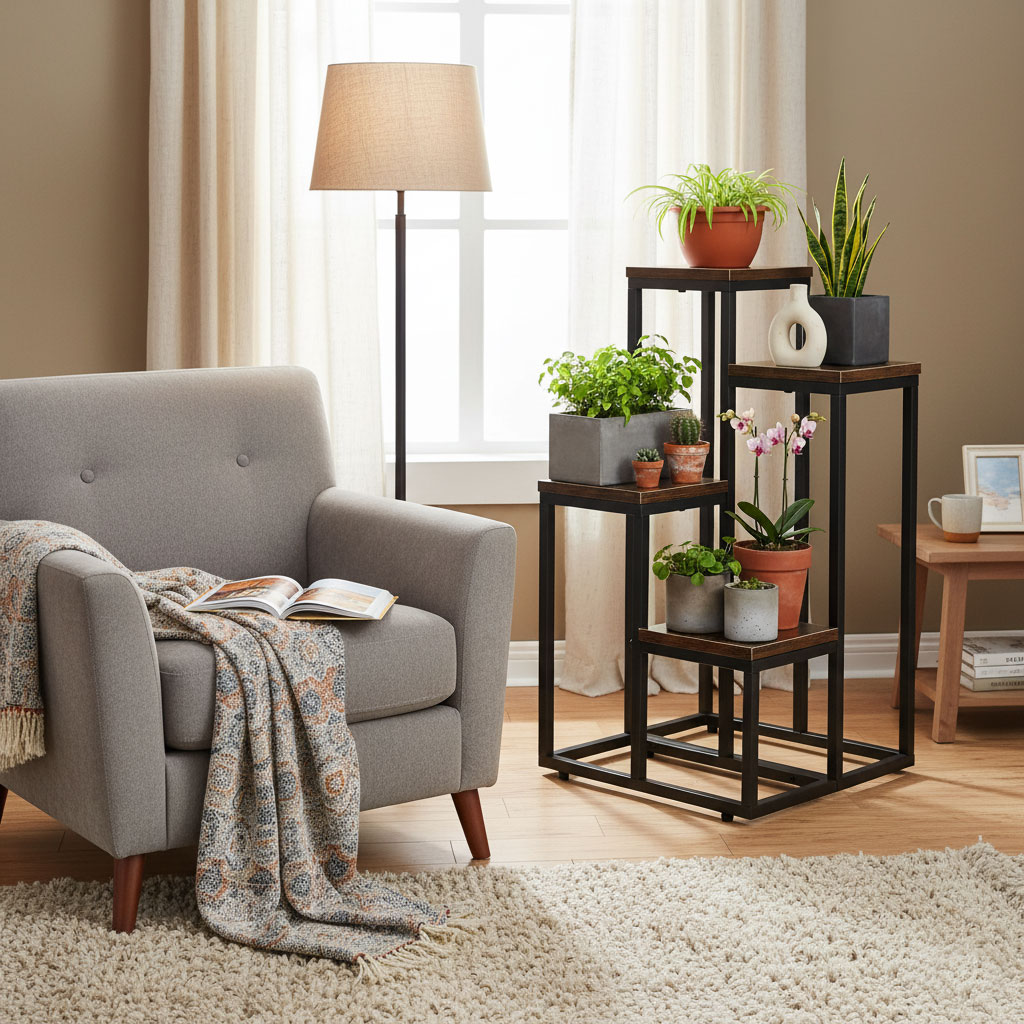 Kwietnik stojący stojak na kwiaty ozdoby 4 półki loft ModernHome - obrazek 2