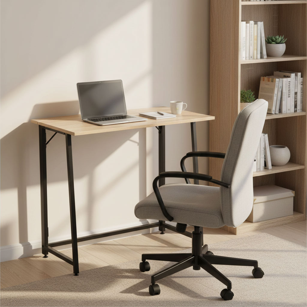 Biurko komputerowe składane 80x45 cm stolik pod laptopa loft jasny dąbModernHome - obrazek 2