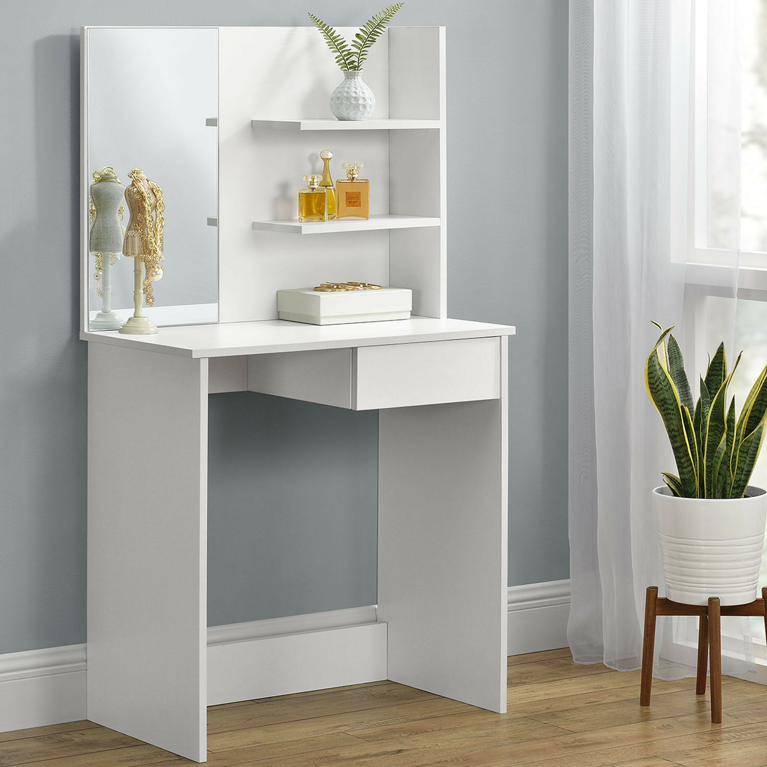 Toaletka kosmetyczna nowoczesna duże lustro półki ModernHome - obrazek 2