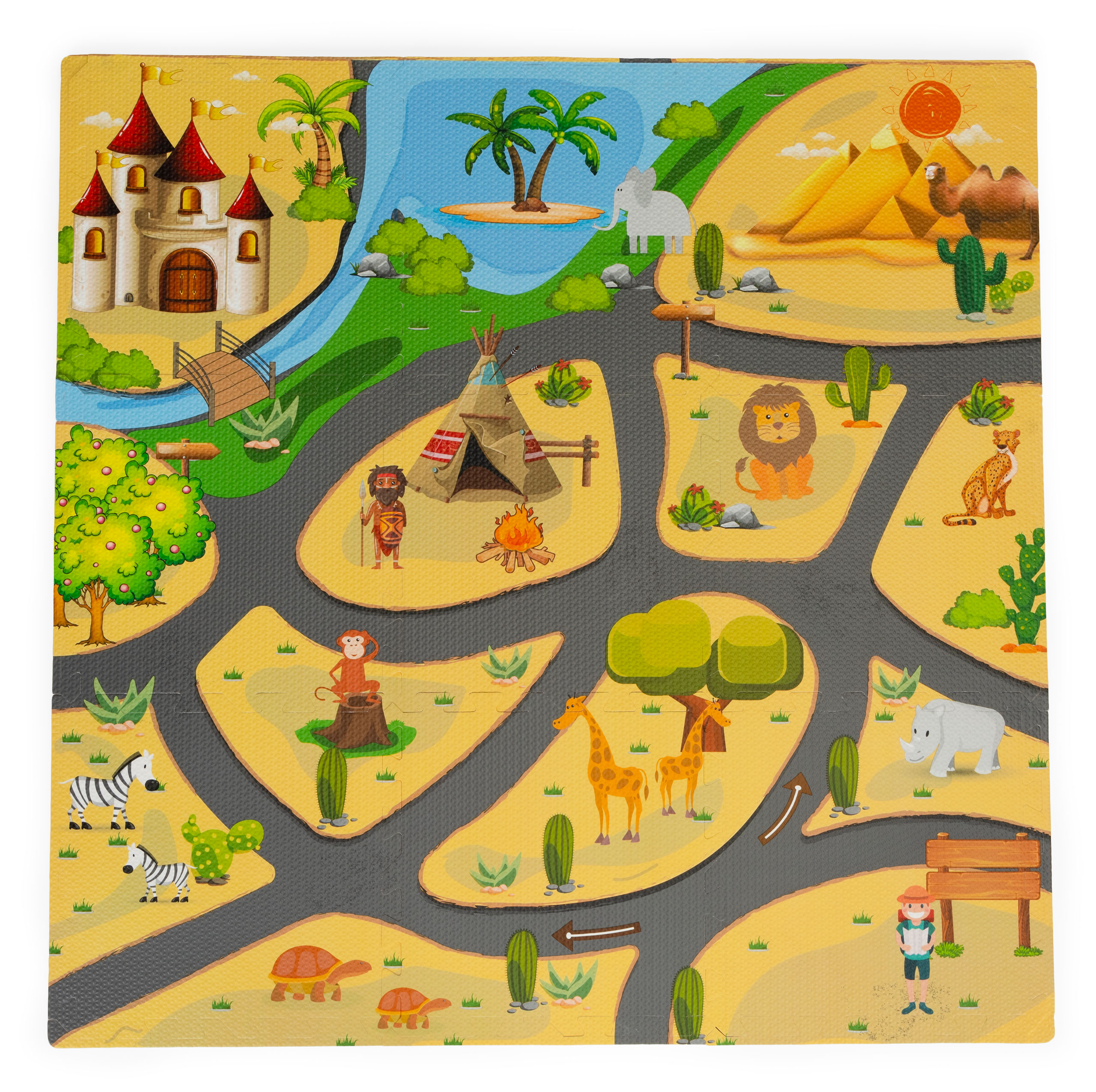 Mata piankowa dla dzieci puzzle safari 9el 93x93cm ECOTOYS - obrazek 2