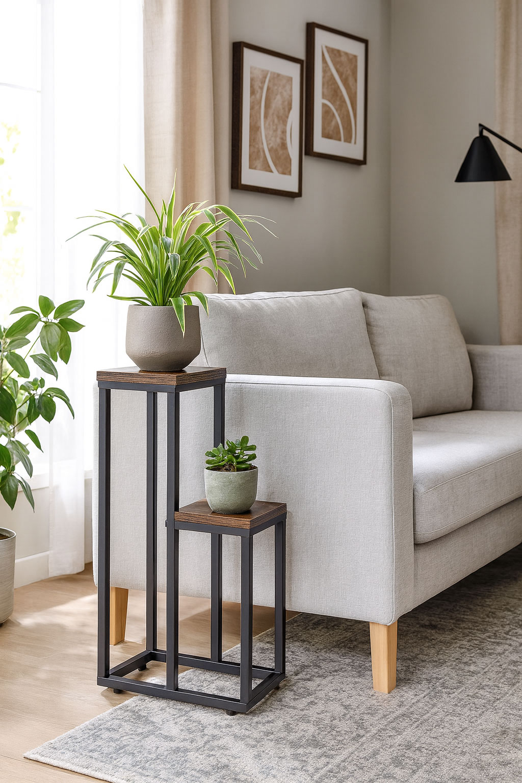 Kwietnik stojący stojak na kwiaty ozdoby 2 półki loft ModernHome - obrazek 2