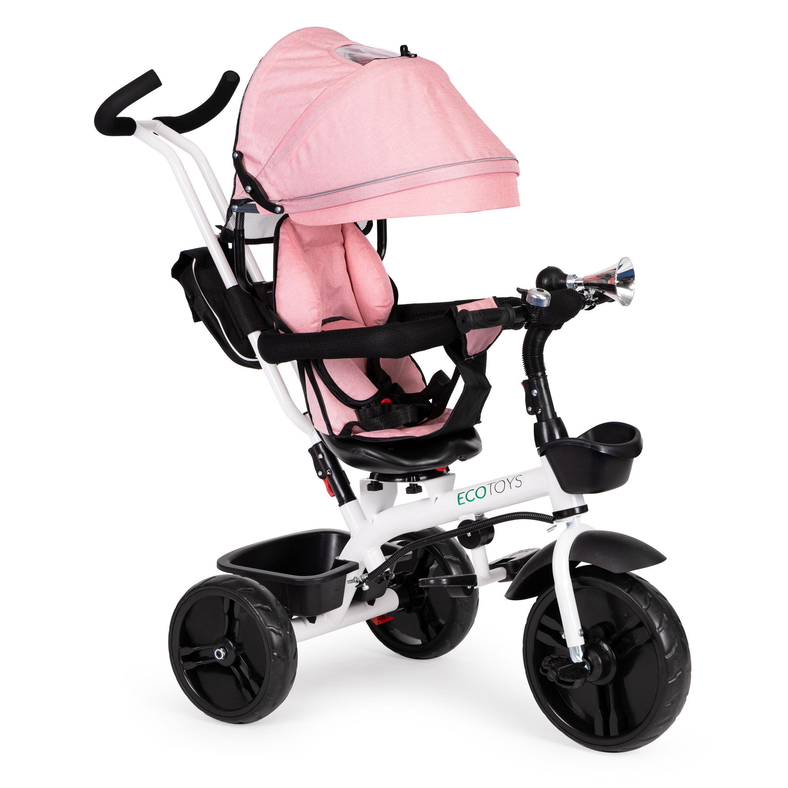 Rowerek trójkołowy spacerówka obracany fotelik 360* różowy ECOTOYS - obrazek 2