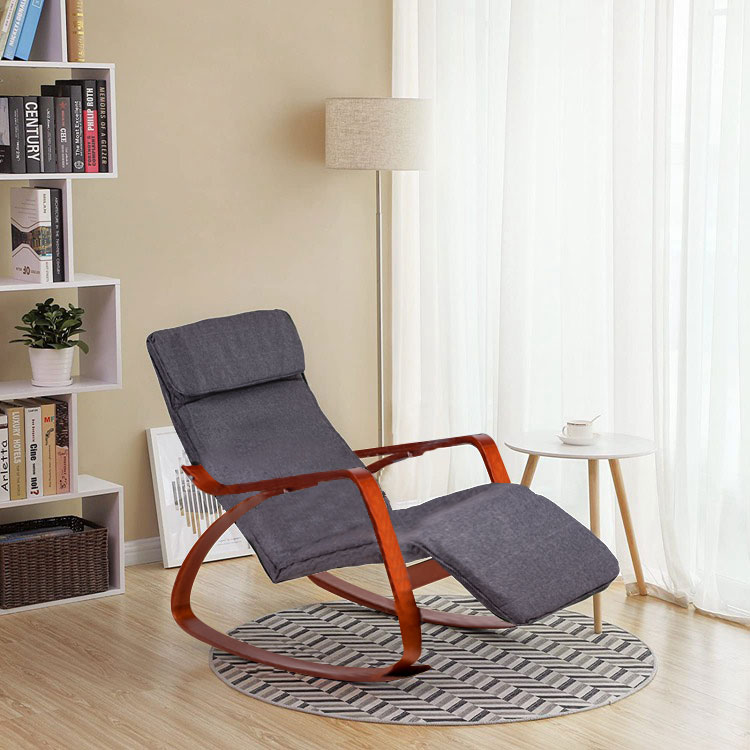 Fotel bujany regulowany podnóżek drewniane ramiona ModernHome - obrazek 2