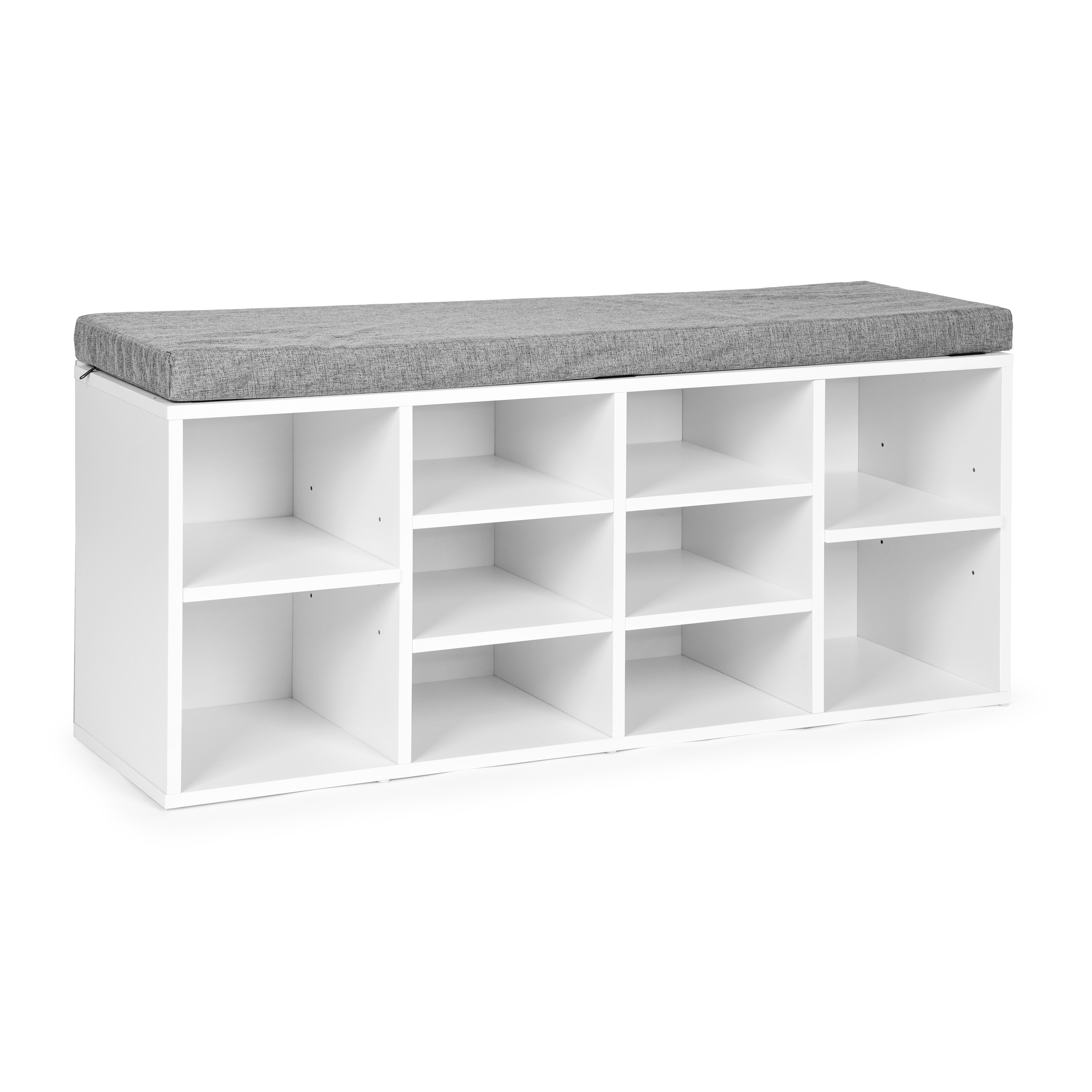 Szafka na buty z szarą poduszką 10 półek biała ModernHome - obrazek 3