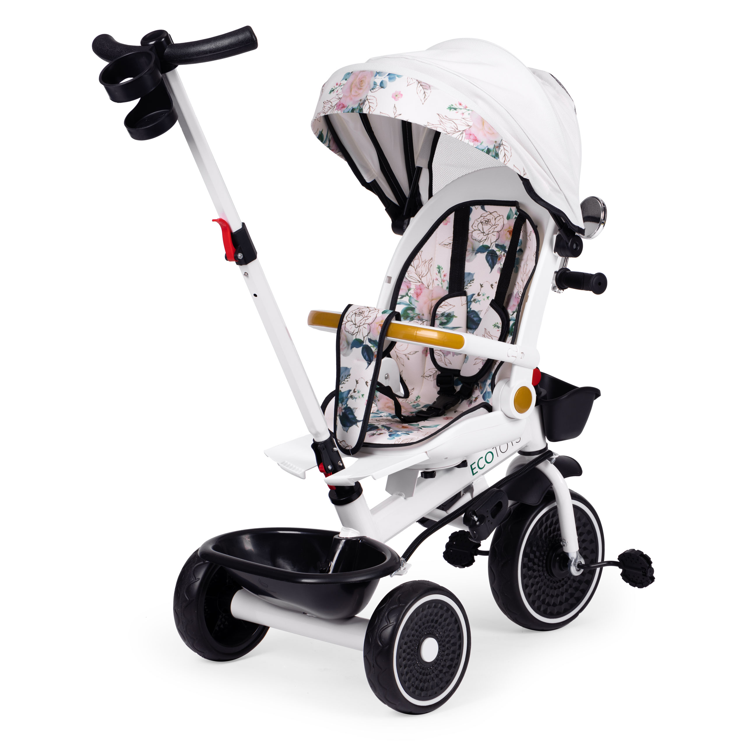 Rowerek trójkołowy dla dzieci spacerówka obracane siedzisko pchacz daszek ECOTOYS - obrazek 3