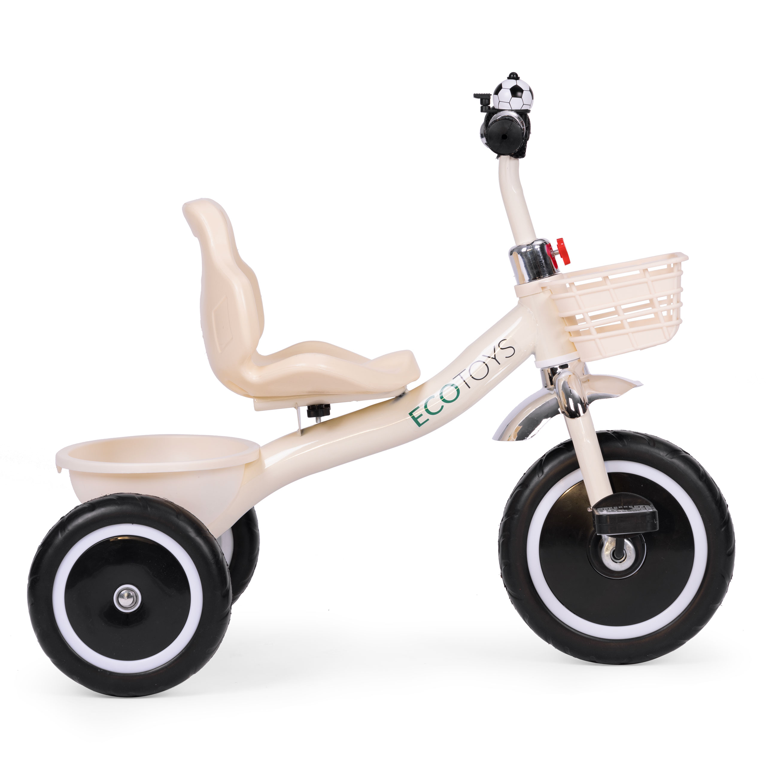 Rowerek trójkołowy antypoślizgowe uchwyty dzwonek koszyk beżowy ECOTOYS - obrazek 3