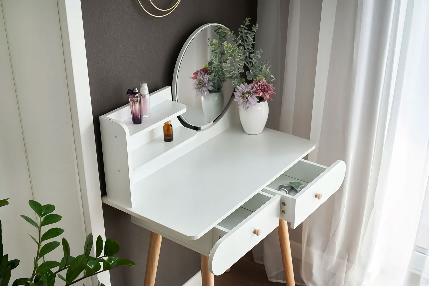 Duża nowoczesna toaletka kosmetyczna lustro półki ModernHome - obrazek 3