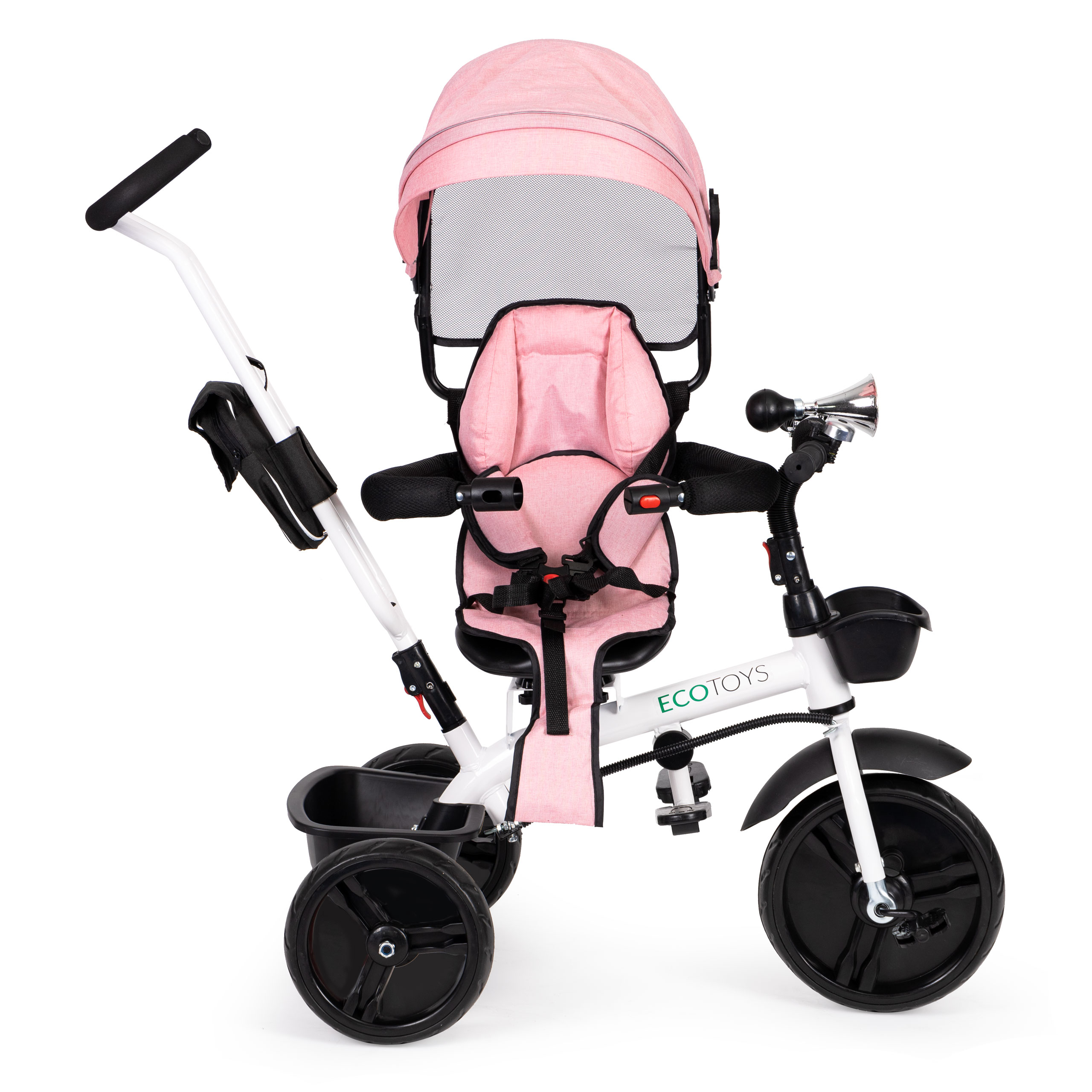 Rowerek trójkołowy spacerówka obracany fotelik 360* różowy ECOTOYS - obrazek 3