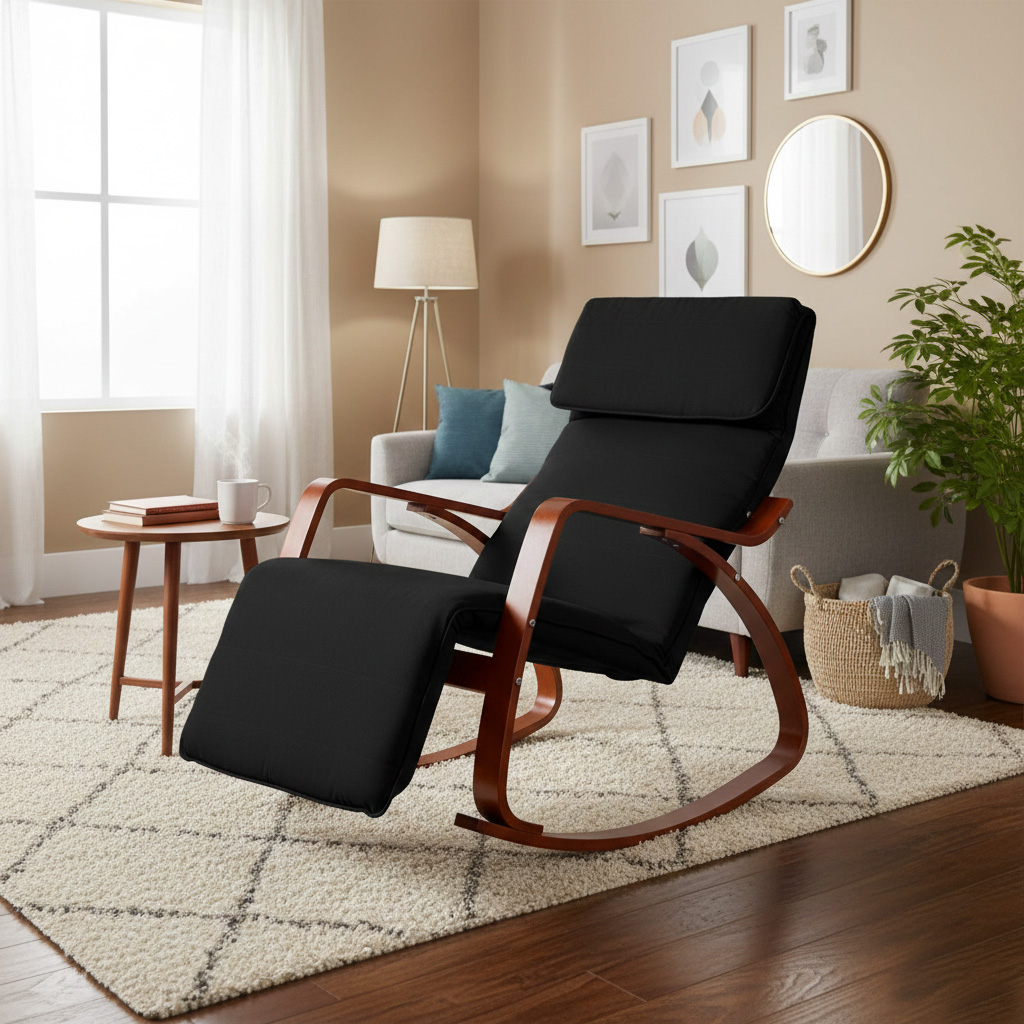 Fotel bujany regulowany podnóżek drewniane ramiona ModernHome - obrazek 3