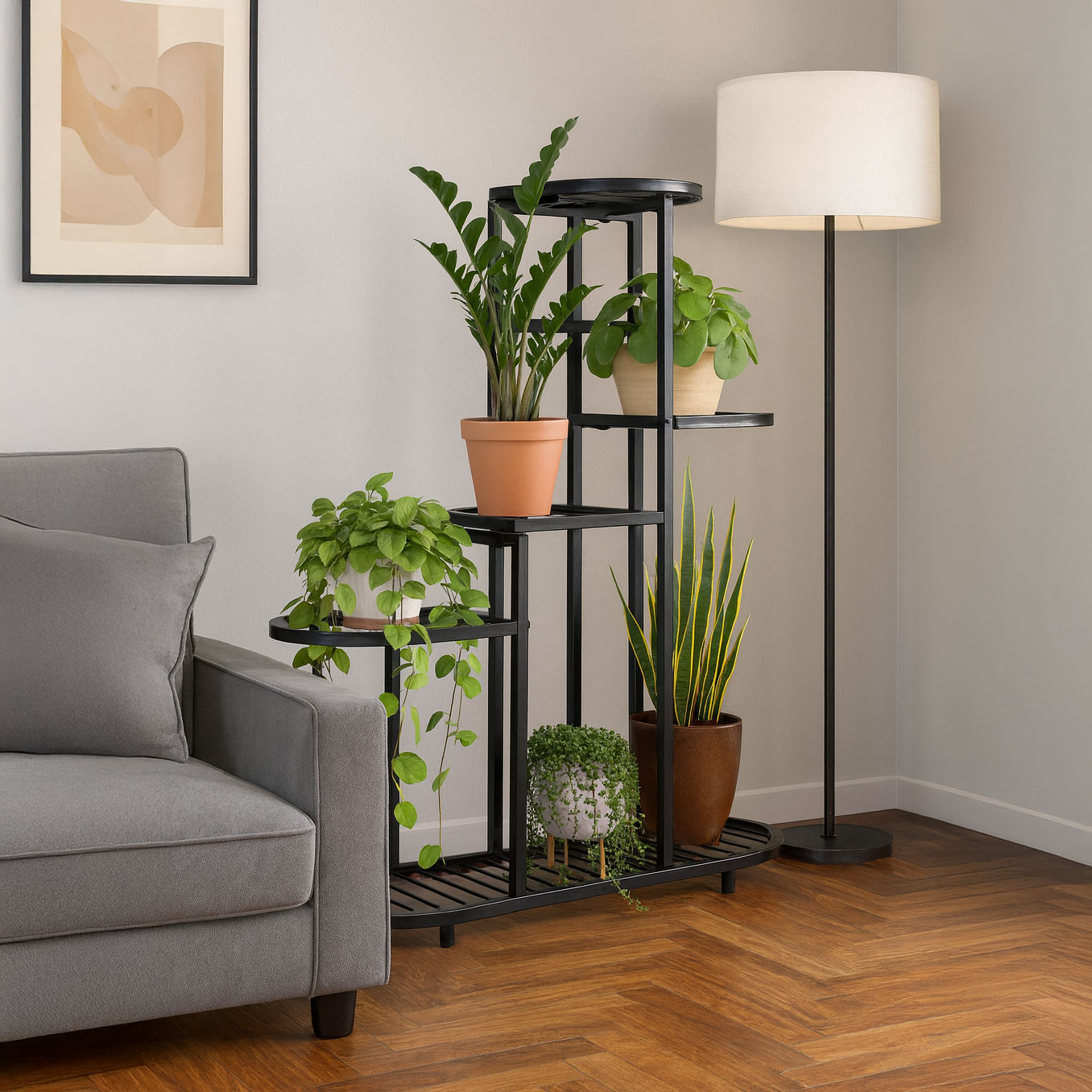 Kwietnik stojący stojak na kwiaty ozdoby 5 poziomów czarny ModernHome - obrazek 3