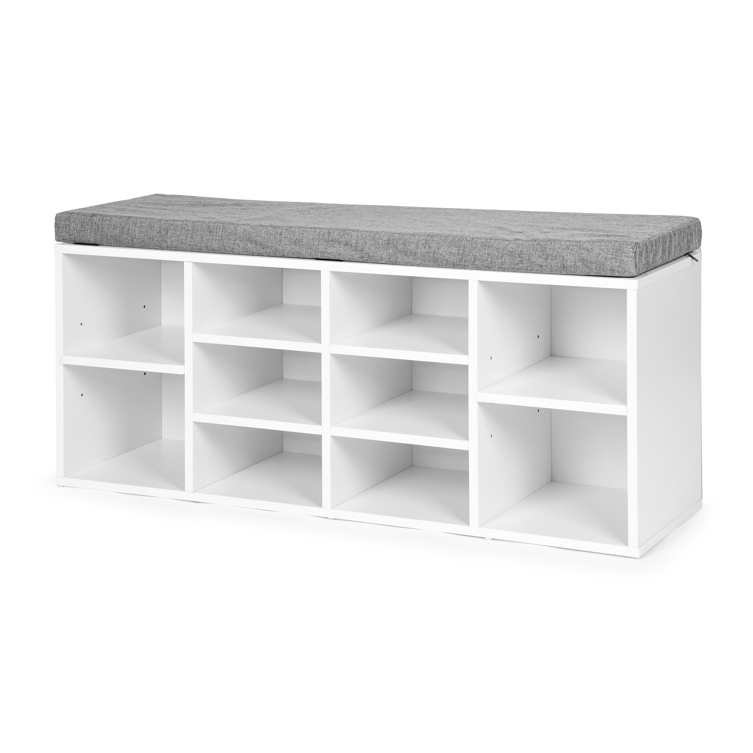 Szafka na buty z szarą poduszką 10 półek biała ModernHome - obrazek 4