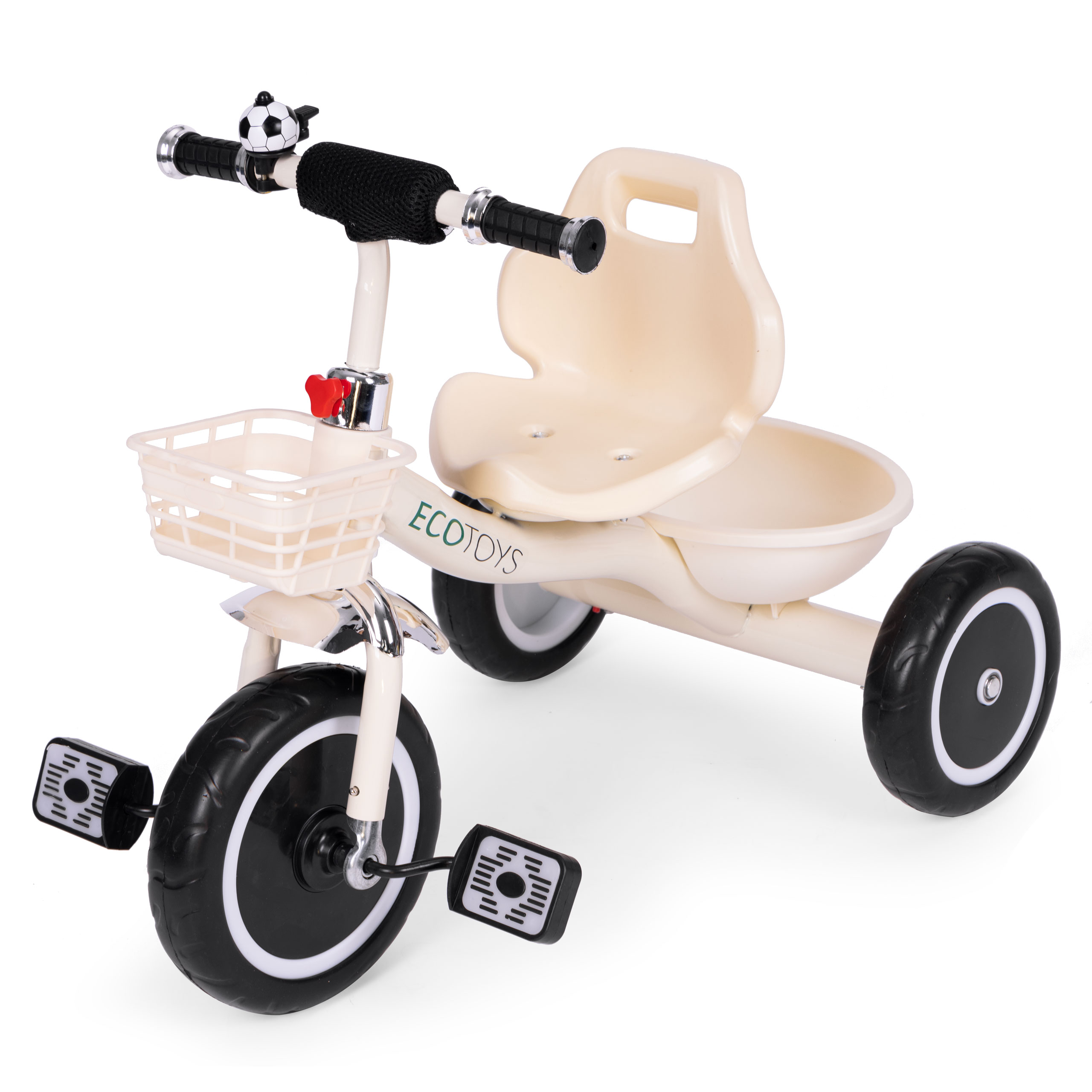 Rowerek trójkołowy antypoślizgowe uchwyty dzwonek koszyk beżowy ECOTOYS - obrazek 4